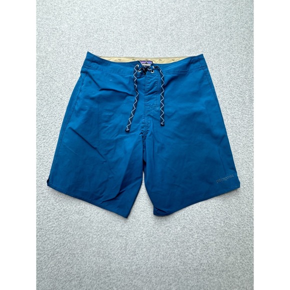 Patagonia Board Shorts Mens 31 Blue Drawstring‎ Swim Trunks Surf Hybrid Zip - Picture 1 of 15